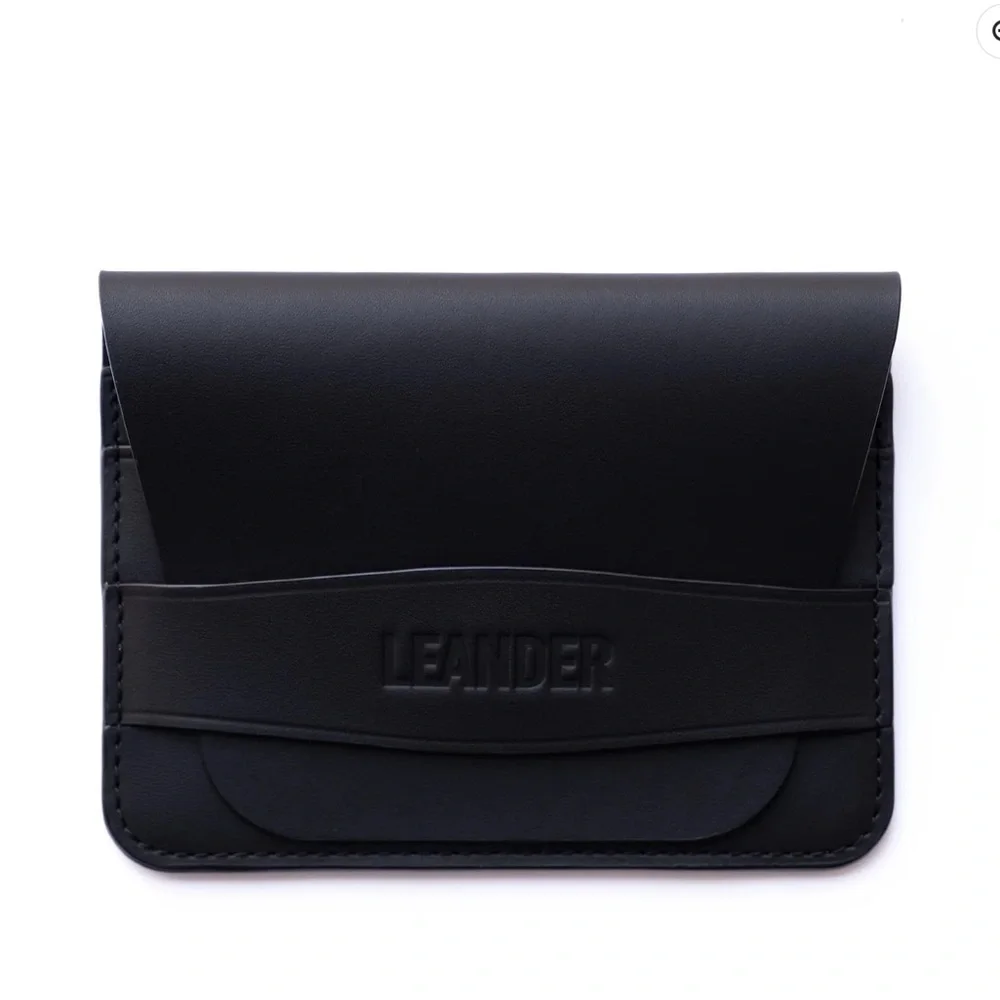 Leander Minimalist Black Leander Leather Bi Fold Wallet  NWT with Box